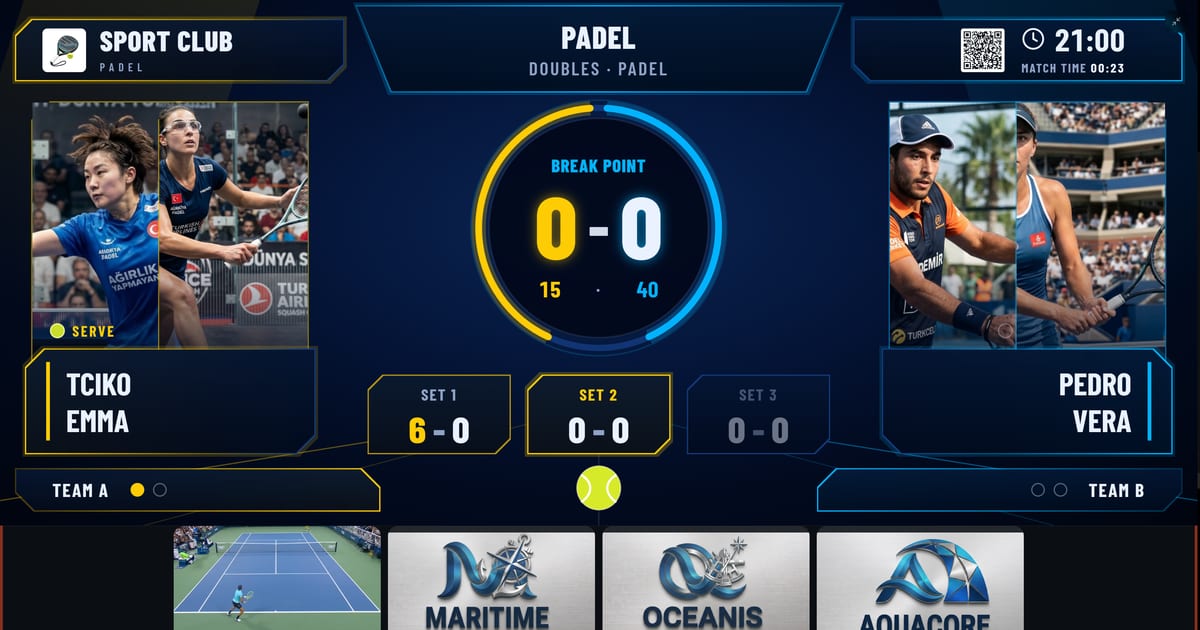 Multi Score Screen live scoreboard software – padel match score display